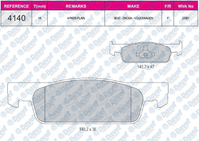 FREN BALATASI ON WVA 25702 - 25703 - 25725  CLIO IV 2012-> TWINGO III 2014-> LOGAN II 2012-> SANDERO II 2012-> KISA TIP