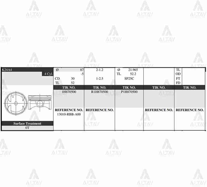 PİSTON TAKIM ACCORD 2.4L / 03-07 / 87.50mm / K24A / 0.50