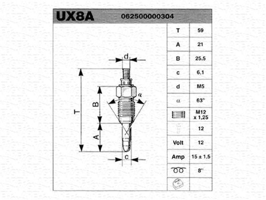(X) (Ux8A) Kızdırma Bujisi Golf Iıı-Passat 1.9 D Polo 1.4-1.9 D Caddy 1.6-1.9 D Transporter Iv 1.9-2