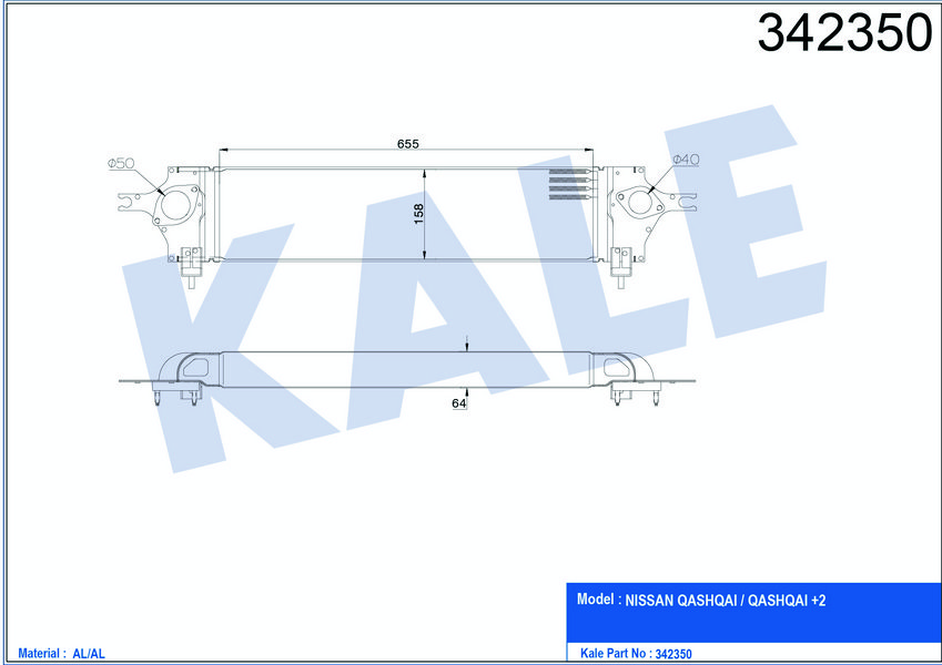 INTERCOOLER RADYATOR QASHQAI 1,5 2,0 DCI 2007> 650×165×50