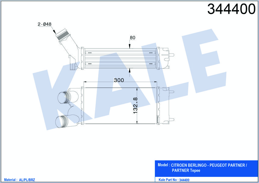 TURBO (INTERCOLL) RADYATORU BERLINGO III PARTNER TEPE DV6ATED4 / DV6BTED4 (1,6HDI 16V) / (08>)