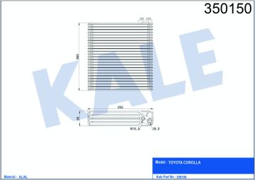 EVAPORATOR TOYOTA COROLLA 1.4-1.6 2.0D-4D (01-08) (BRAZING AL/AL) (255X265X58)