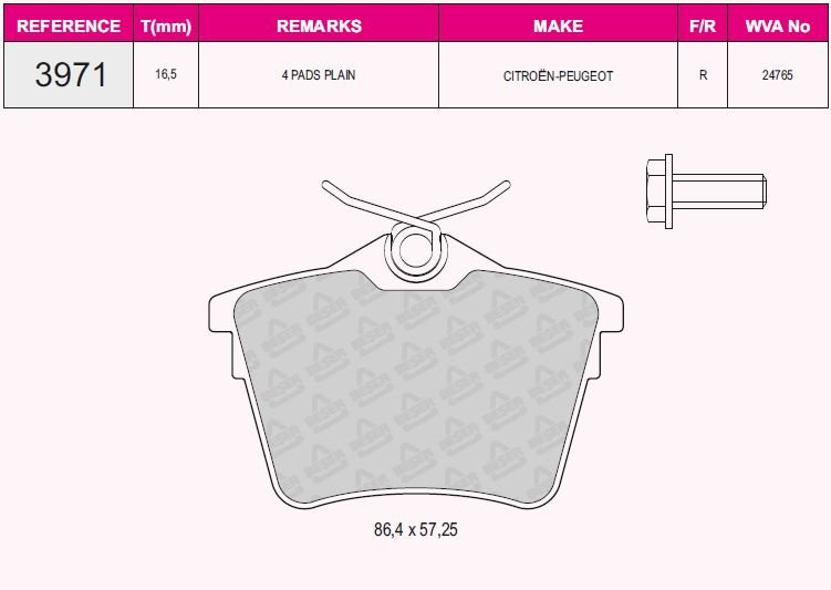 Arka Balata P308 Sw 1.4 16V-1.6 16V-2.0-1.6 Hdı-2.0 Hdı 07=> Partner Tepee-Berlıngo 1.6-1.6 Hdı 08=>