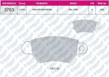 FREN BALATASI ARKA VWA 23052 OPEL ASTRA G 09/98-08/00