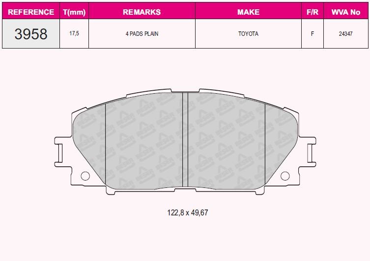 Ön Balata Toyota Yarıs 1.0 Vvt-I (01/2006=>11=> Abs'Siz