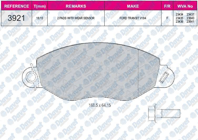 FREN BALATASI ON WVA 23434 FORD TRANSIT V184 2000-2006 ONDEN CEKISLI