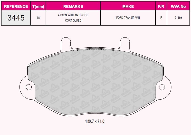 Ön Balata Transit T15 2.0 2.5 Dı 2.5Td 2.5 Tdi (09.91-03.00) ( Çap 138.8- 72 -18.8 )