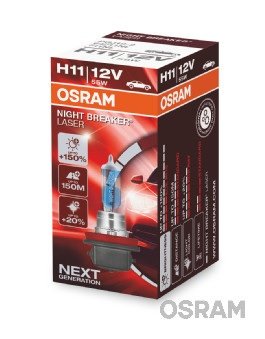 AMPUL 12V H11 55W NIGHT BREAKER LASER % 150 GÜÇLÜ % 20 BEYAZ IŞIK (İKİLİ AMBALAJ)