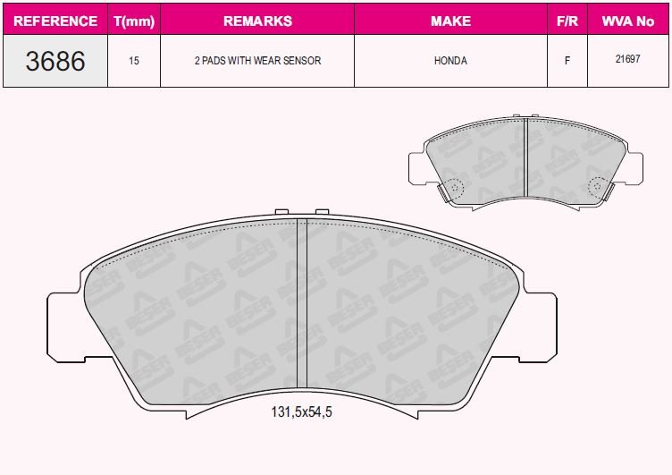 Ön Balata Cıvıc V 1.4-1.5 16V (01/97-02/01)-Jazz 1.2-1.4 03/02=> Jazz 1.2 08=> (Gdb3176)