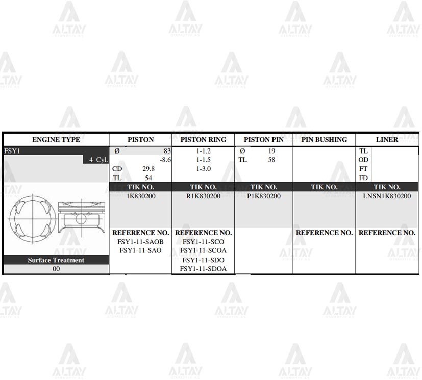 PİSTON TAKIM 626 2.0L /  92-97 /  83.50mm / FS / 0.50