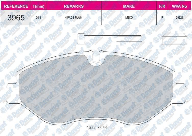 FREN BALATASI ON WVA29229 DAILY III 06-> 3.5 TON 4X2