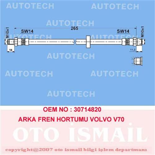 ARKA FREN HORTUMU VOLVO S60 00=> XC70 02=> S70 00=>S80 00-06 TVV12 TVV14 TVV15