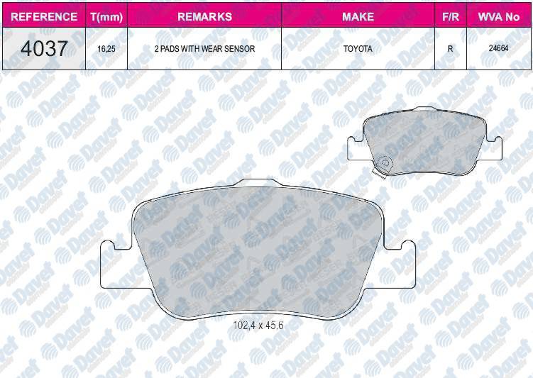 FREN BALATASI ARKA TOYOTA COROLLA 07-12 AURIS 07-12 1.4 D4D DIZEL