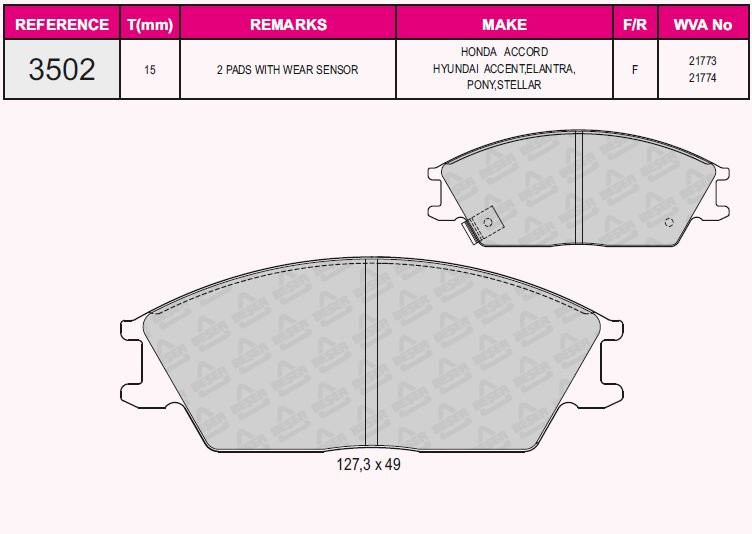 ÖN BALATA ACCENT 1.3 1.5 (10.94/1.00) GETZ 09/02=> EXCEL (90/95) S COUPE (92/96)