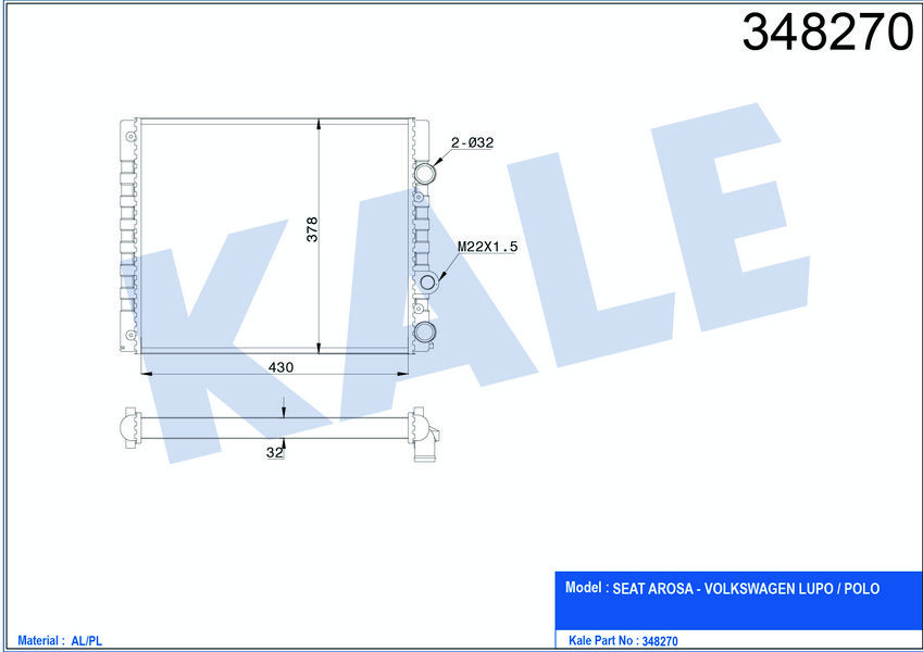 MOTOR RADYATORU POLO IV 1,4I (AKP / AEE) 1,6I / 1,7SDI 94 01 MANUEL (430×378×34)