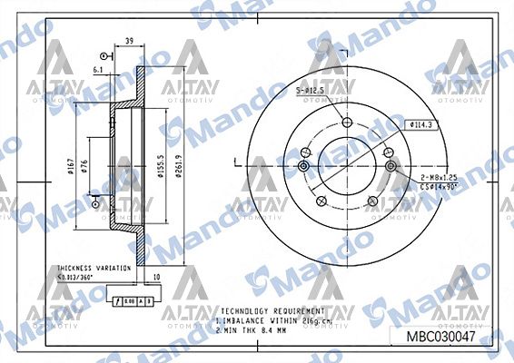 FREN DISKI I-30 12-15 / CEED 12-16 / ELANTRA 11-20 / ARKA DÜZ 262-5 (ADET)