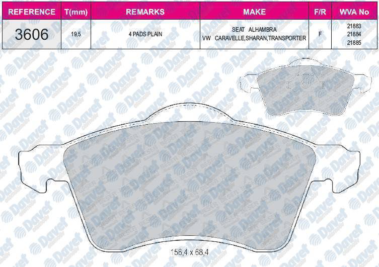 FREN BALATASI ON WVA 21883 FISSIZ VOLKSWAGEN VW TRANSPORTER T4 2.5 2.8