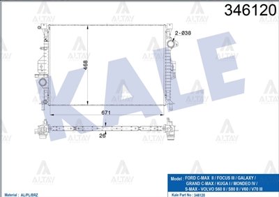 RADYATÖR SU FOCUS III 11-15 / MONDEO IV 07-14 / C-MAX II 10=> / GALAXY 06=> / S-MAX 06=> / S60 II 10=> / S80 II 06=> / V60 10=> / V70 III 06=> / XC70 II 07=> 1.6 TDCI-2.0 TDCI A-T MEKANİK
