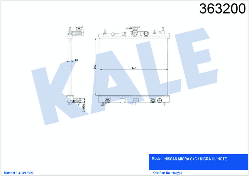 MOTOR SU RADYATORU NISSAN MICRA K12 KASA 2003 2010 OTOMATIK VITES (350×383×16)