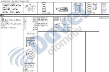 MOTOR PISTON+SEGMANI MASTER 2,5 DCI G9U - MOVANO 2,5CDTI 89,00mm 0,20mm KISA STD