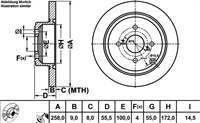 FREN DISK ARKA DUZ 258-4 ( TOYOTA: COROLLA 03 - 07 / TOYOTA: COROLLA VERSO 02 - 04)