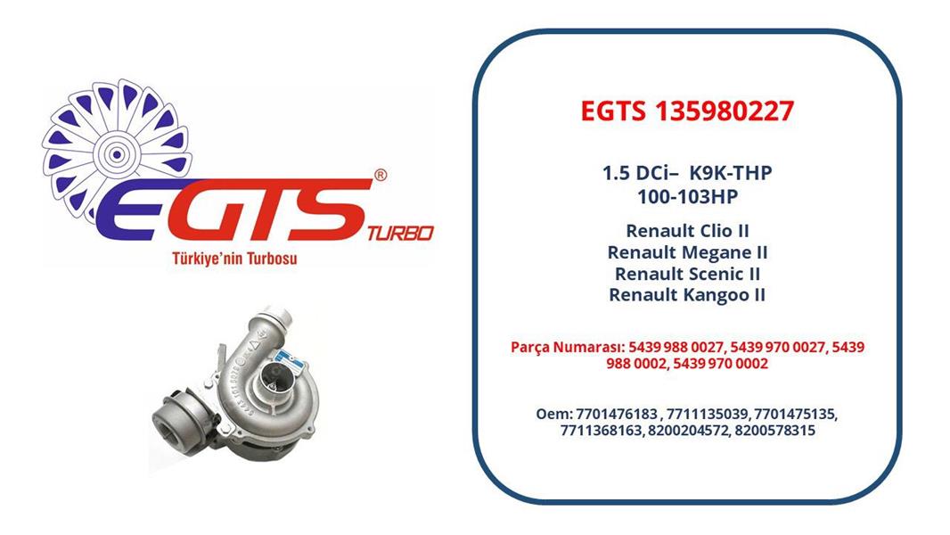 TURBO KOMPLE CLIO II 1.5 DCI 01/04=>-MGN II 1.5 DCI 02/04=>-SCENIC II 1.5 DCI 04/04=> (101 BG)