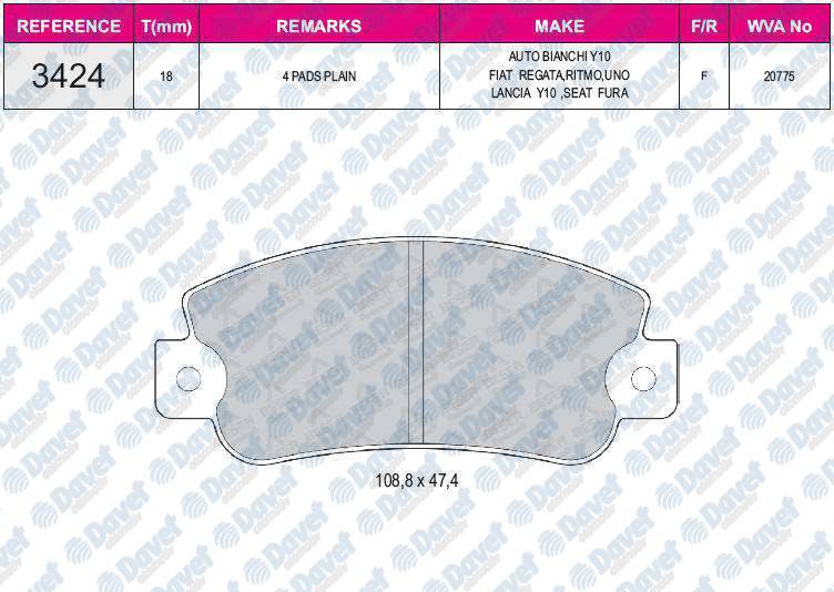 FREN BALATASI ON VWA 20950 FIAT UNO 1.0 1.1 1.3 1.4