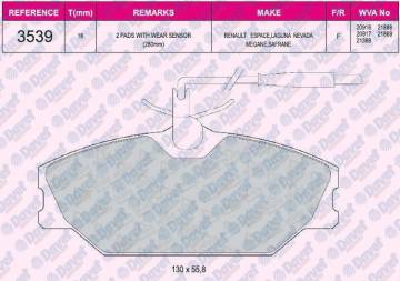 FREN BALATASI ON FISLI VWA 20916 RENAULT 597135T EKO WVA 20916 LAGUNA  MEGANE 1.6 1.8 2.0