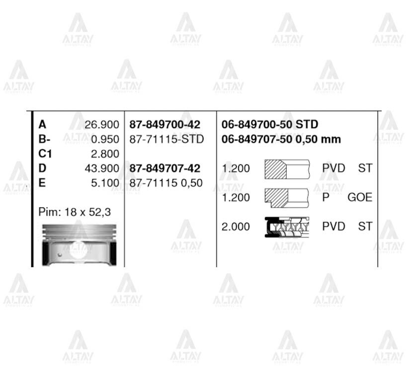 PİSTON SEGMANLI I-30 07-11 / CEED 08-11 / CERATO 09-12 1.6 BENZİNLİ 050
