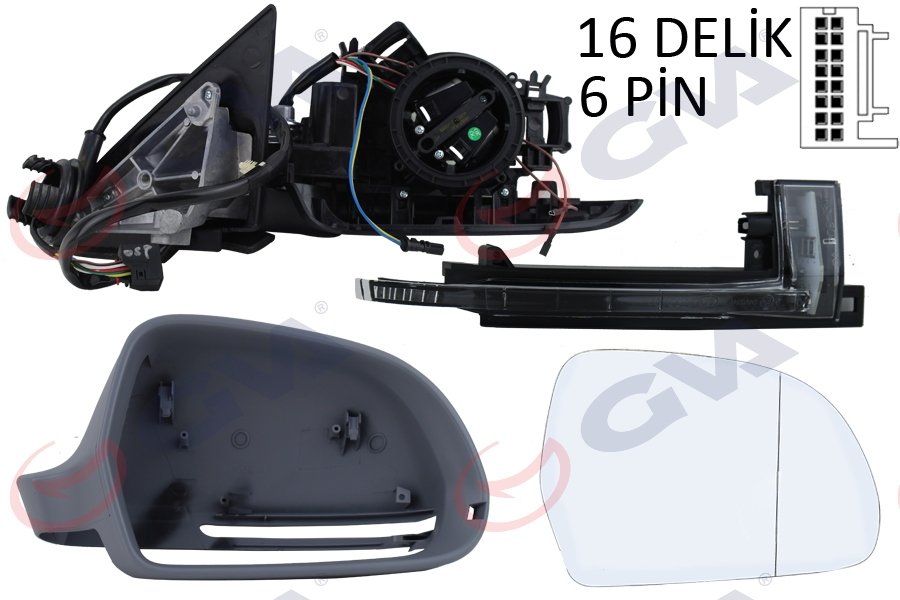 DIŞ DİKİZ AYNASI SAĞ A3 08> ELEKTRİKLİ+ISITMALI+3 KAPILI+ASTARLI +KONVEKS 8 FİŞ VM-019EHPR