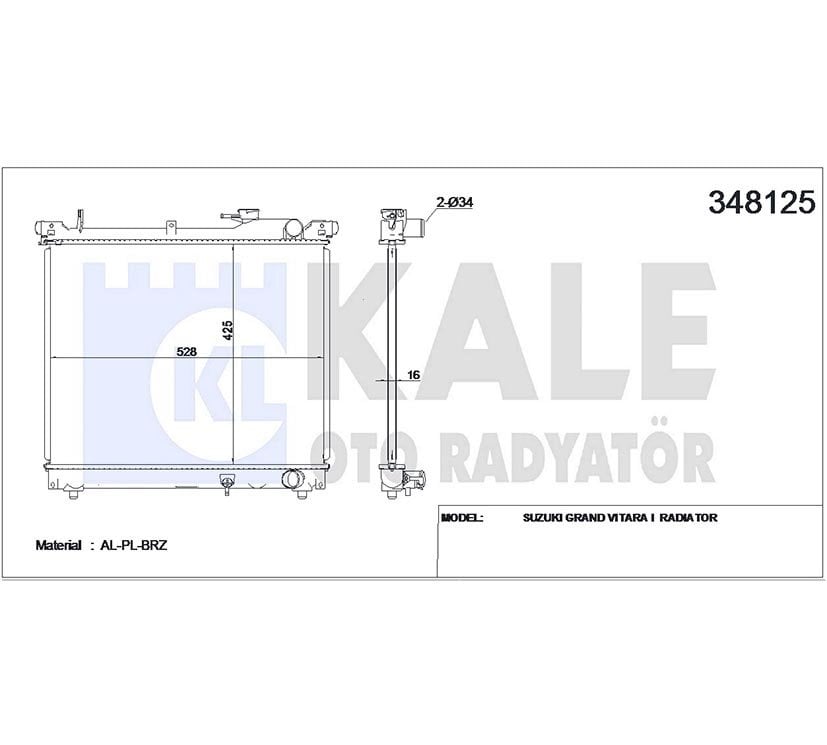 RADYATÖR SU GRAND VITARA 98-03 1.6 16V 16mm M-T BRAZING