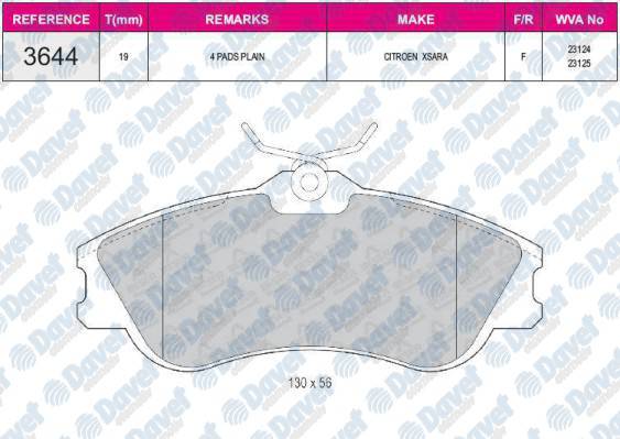 FREN BALATASI ON FISSIZ WVA23124 PARTNER BERLINGO 96-> P306 93-02 XSARA 97-05