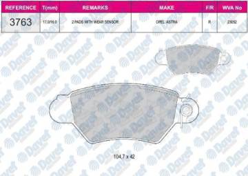 ARKA FREN BALATASI (DISKLI FRENLER) ASTRA G ZAFIRA A