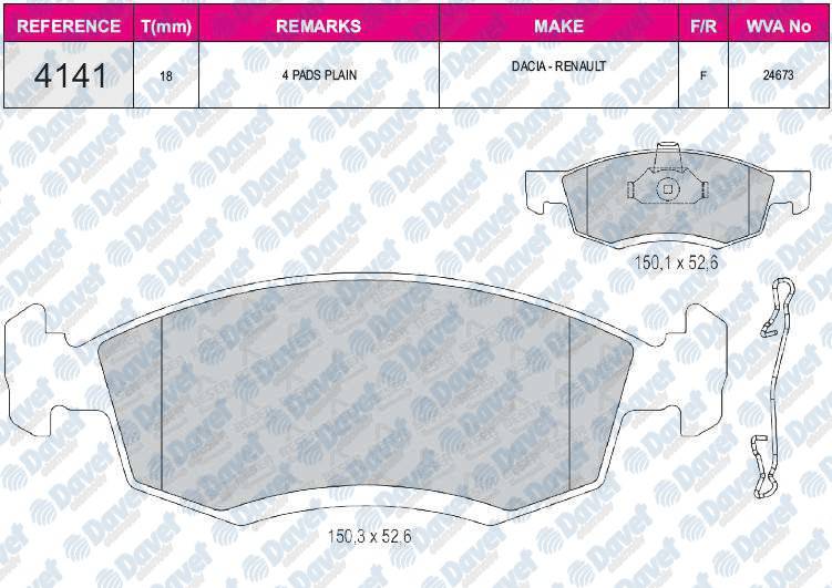 FREN BALATASI ON WVA 24673 DACIA LOGAN MCV 1.5DCI 1.6 16V 06-09