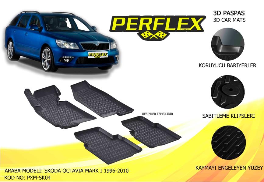 PERFLEX 3D X-MAT HAVUZLU PASPAS ÇEŞİTLERİ SİYAH SKODA OCTAVIA I 1996-2010 3D X-MAT 5 PCS