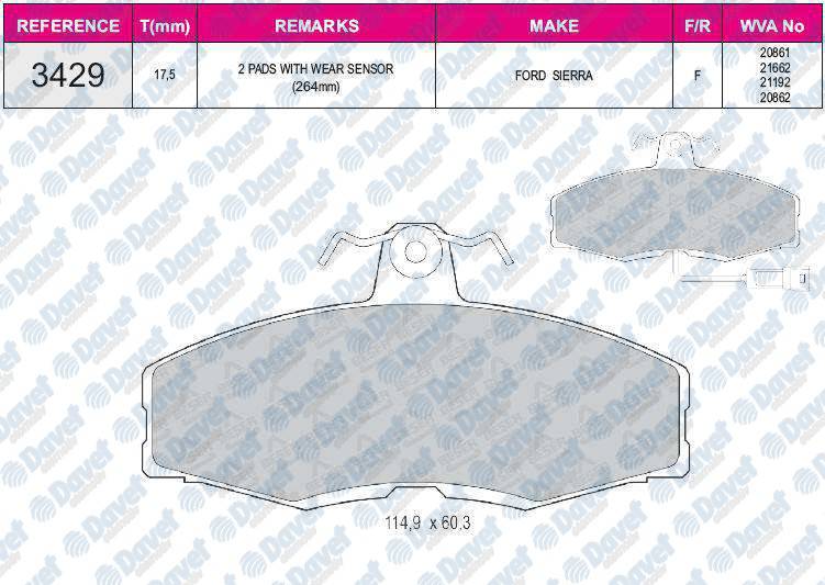 FREN BALATASI ON FISLI WVA20862 SIERRA FAVORIT FELICIA FORMAN PICKUP 1.9D 89->