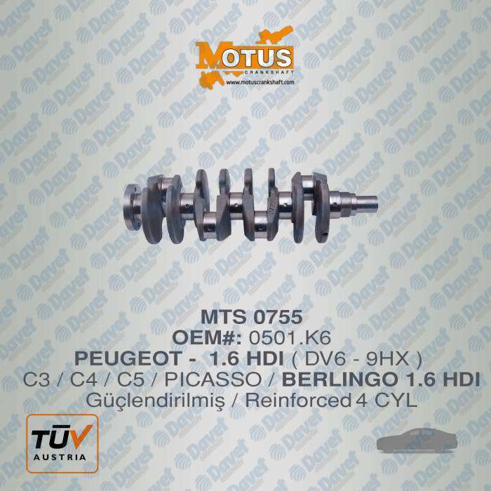 KRANK MILI P307 P308 P407 PARTNER TEPEE PARTNER II P3008 P207 C4 BERLINGO II BERLINGO III C5 C4 II DS4 EXPERT III JUMPY III DV6 (1,6 HDI 16V) FORD FOCUS 1,6TDCI