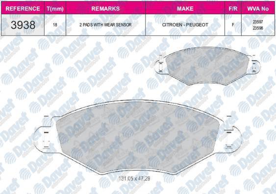 FREN BALATASI ON WVA 23597 PEUGEOT P206 1.4 1.4HDI 1.6 98-> 131.05x47.29x18mm