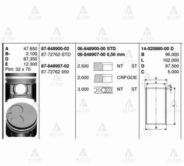 SEGMAN B-2500 01-07 2.5 - WL - TURBO 93.00mm 050 TAKIM