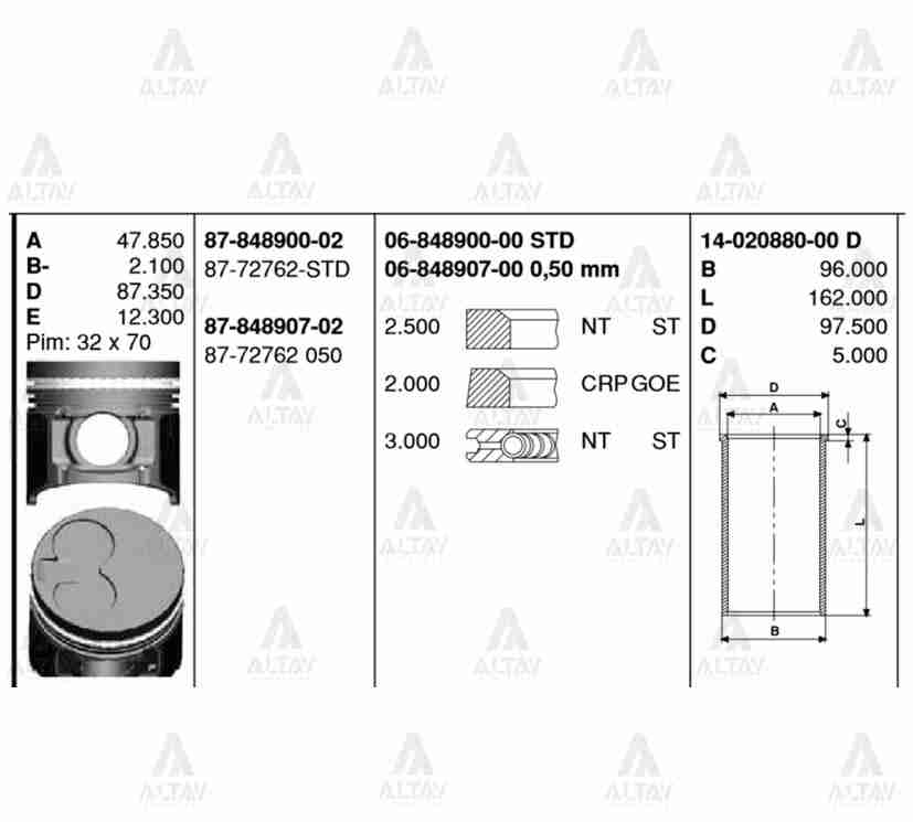 SEGMAN B-2500 01-07 2.5 - WL - TURBO 93.00mm STD TAKIM