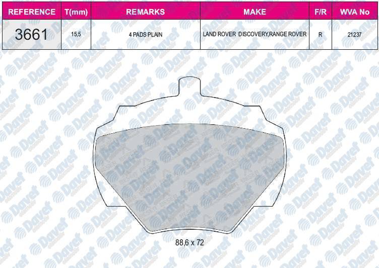 FREN BALATASI ARKA WVA 21897 LAND ROVER DISCOVERY RANGER 89-96