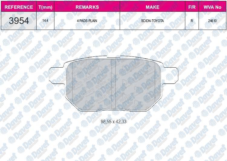 FREN BALATASI ARKA WVA 24610 TOYOTA COROLLA AURIS 1.4 1.6VVTI BENZINLI 07-12