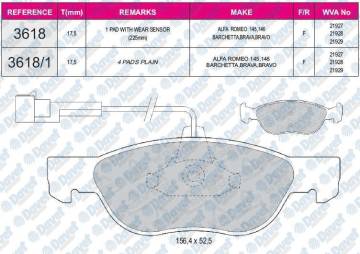 FREN BALATASI ON WVA 21927 FIAT BRAVA ALFA ROMEO 145 146
