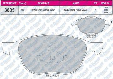 FREN BALATASI ON WVA 23723 FORD C-MAX 2007-> C-MAX II 2010->  FOCUS C-MAX 03-07 FOCUS II 2004-> FOCUS III 2011-> GRAND C-MAX 2010-> KUGA I 2008-> KUGA II 2013-> VOLVO C30 06-12 C70 II 2006-> S40 II 2004-> V50 2004-> MAZDA 3 0