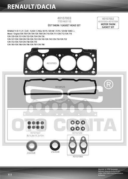 ÜST TAKIM CONTASI R11 FLASH 1700cc (KEÇELİ + SKC 1.40mm + SUBAP LASTİKLİ)