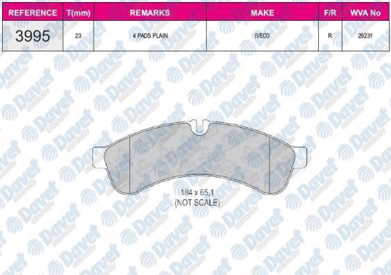 FREN BALATASI ARKA FISSIZ AKSESUARSIZ WVA 29231 OTOKAR-MAGIRUS-IVECO DAILY III-IV-V-VI-EURO CARGO I-III WVA 29231