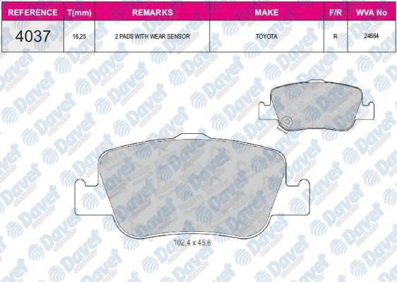 FREN BALATASI ARKA TOYOTA  AURIS 1.4 D4D 1.6 07-> COROLLA 1.4 D4D 1.6 07-12 IKAZ KABLOLU