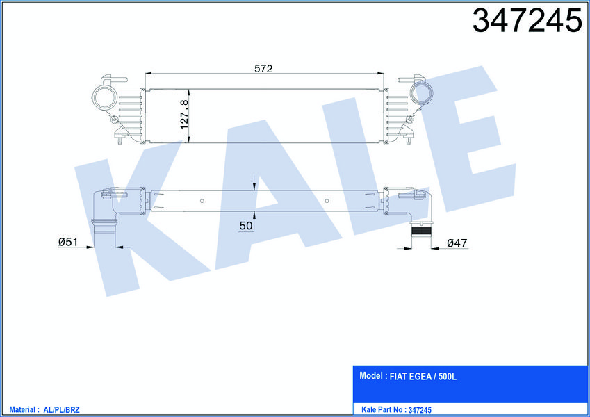 TURBO RADYATORU (INTERCOOLER) FIAT 500L EGEA 1,3 1,6 MJET 1,4 BENZINLI