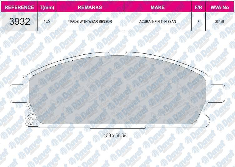 FREN BALATASI ON WVA 23420 NISSAN XTRAIL 00-07 PATHFINDER 97-04
