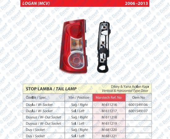 STOP LAMBASI DUYSUZ SOL LOGAN SW 06-> YANA ACILAN KAPI
